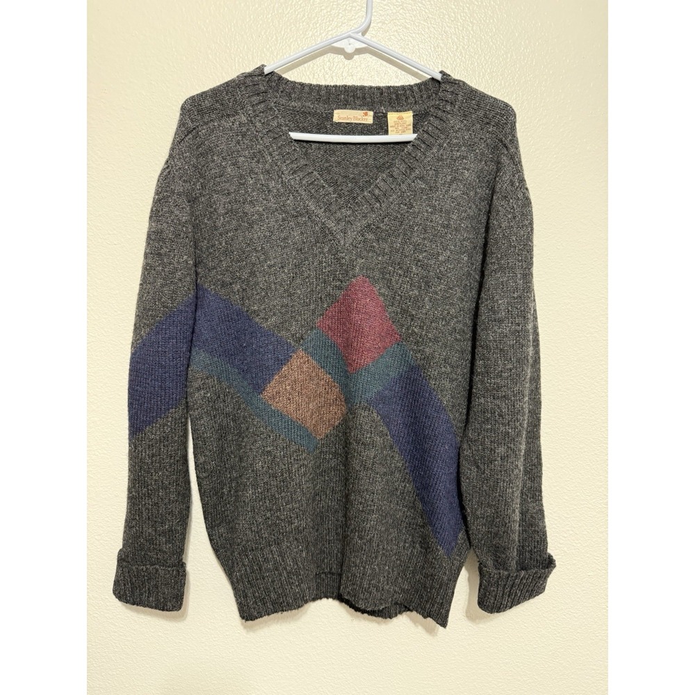 Vintage Stanley Blacker Shetland Wool Men's Sweater Dark Gray Sz Medium